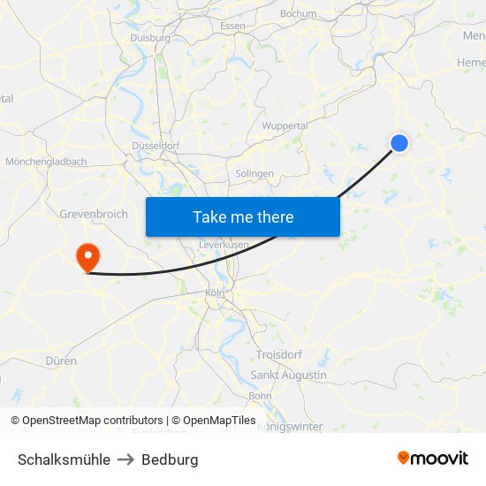 Schalksmühle to Bedburg map