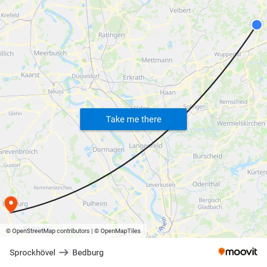 Sprockhövel to Bedburg map