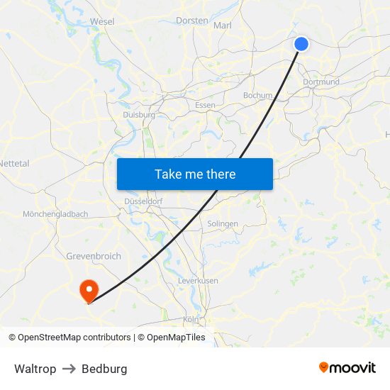 Waltrop to Bedburg map