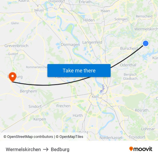 Wermelskirchen to Bedburg map