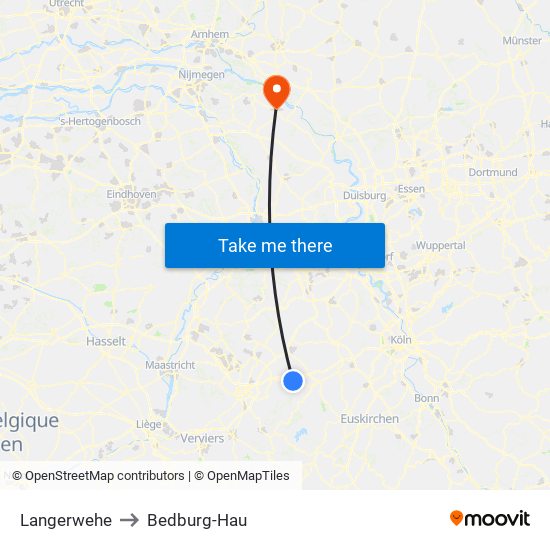 Langerwehe to Bedburg-Hau map