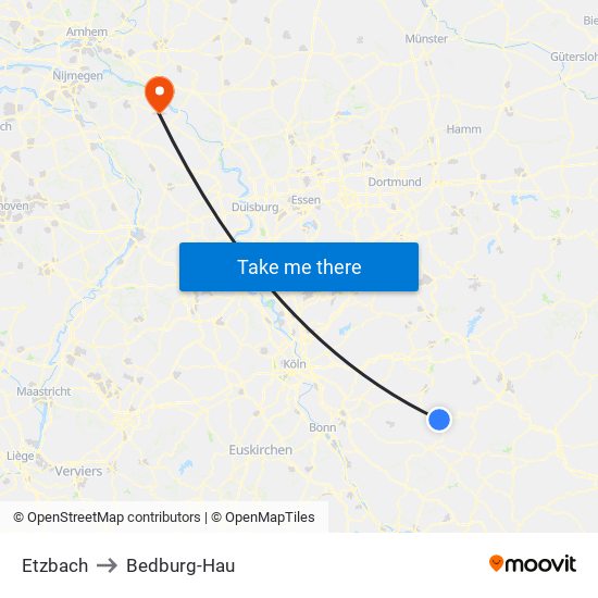 Etzbach to Bedburg-Hau map