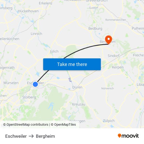 Eschweiler to Bergheim map