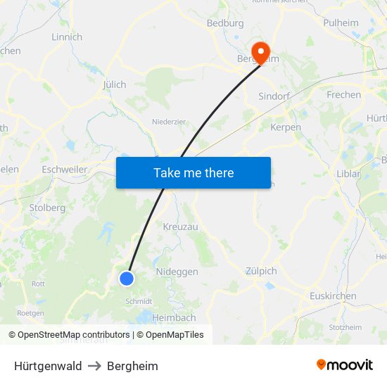 Hürtgenwald to Bergheim map