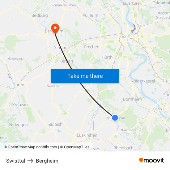 Swisttal to Bergheim map