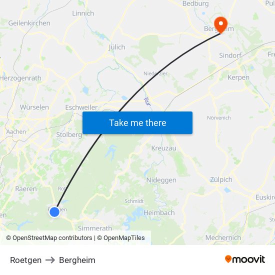 Roetgen to Bergheim map