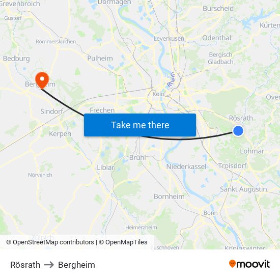 Rösrath to Bergheim map