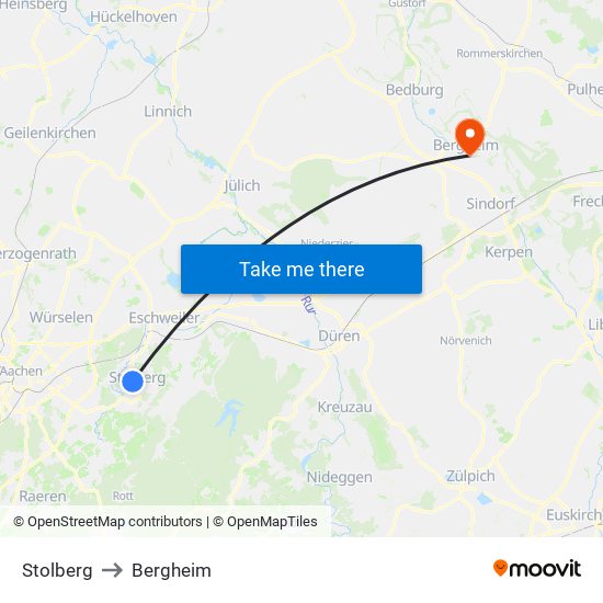 Stolberg to Bergheim map