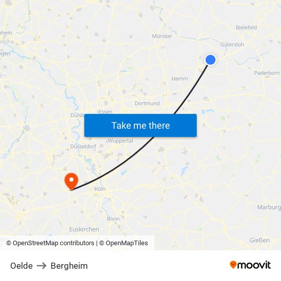 Oelde to Bergheim map