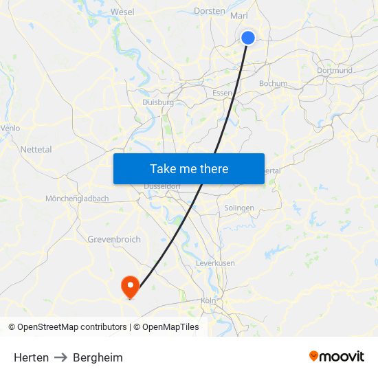 Herten to Bergheim map