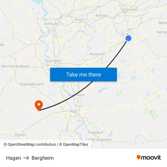 Hagen to Bergheim map