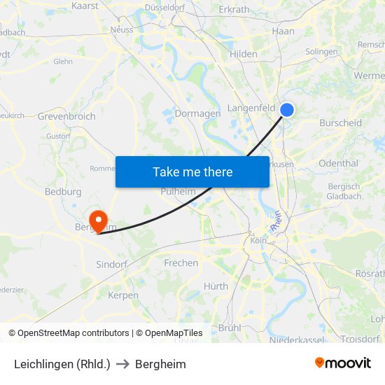 Leichlingen (Rhld.) to Bergheim map