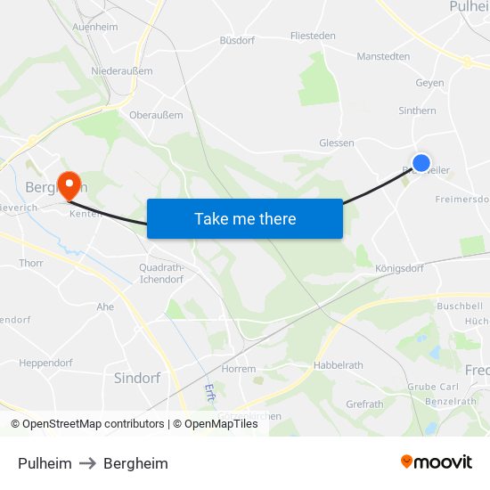 Pulheim to Bergheim map