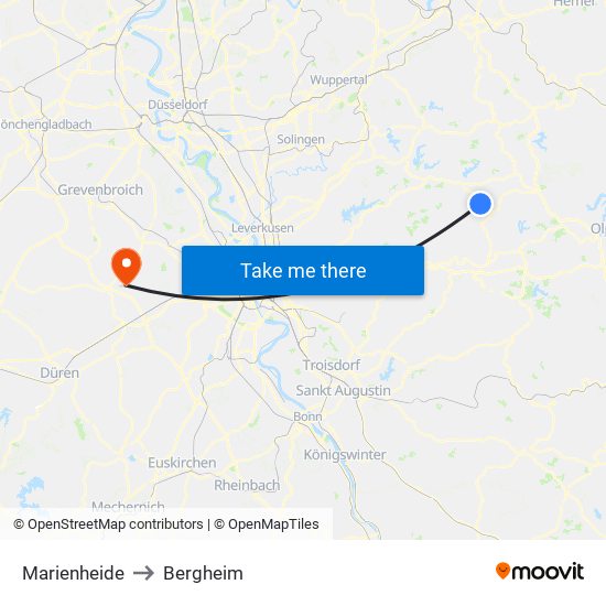 Marienheide to Bergheim map