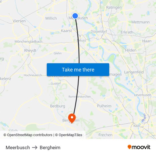 Meerbusch to Bergheim map