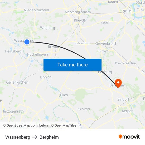 Wassenberg to Bergheim map