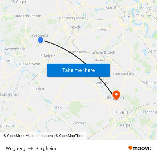 Wegberg to Bergheim map
