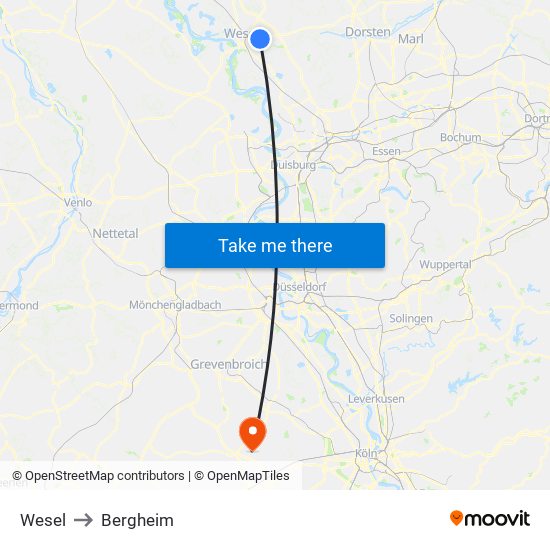 Wesel to Bergheim map