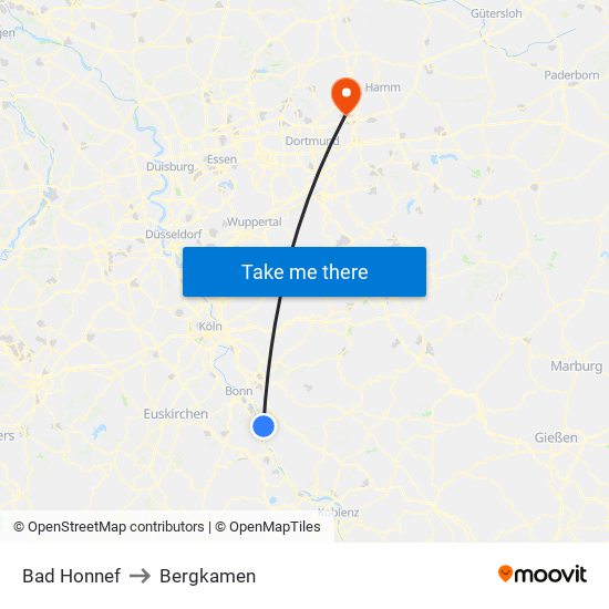 Bad Honnef to Bergkamen map