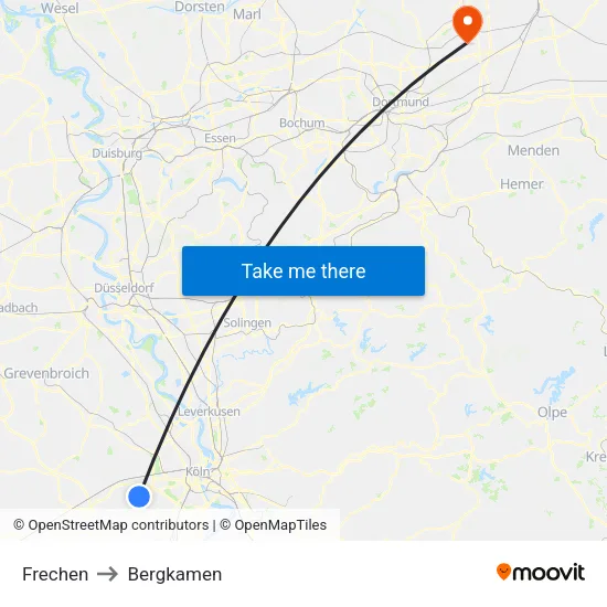 Frechen to Bergkamen map