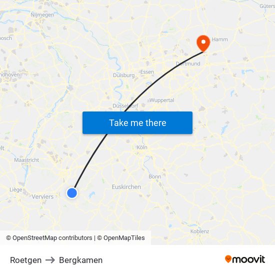 Roetgen to Bergkamen map