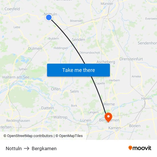 Nottuln to Bergkamen map