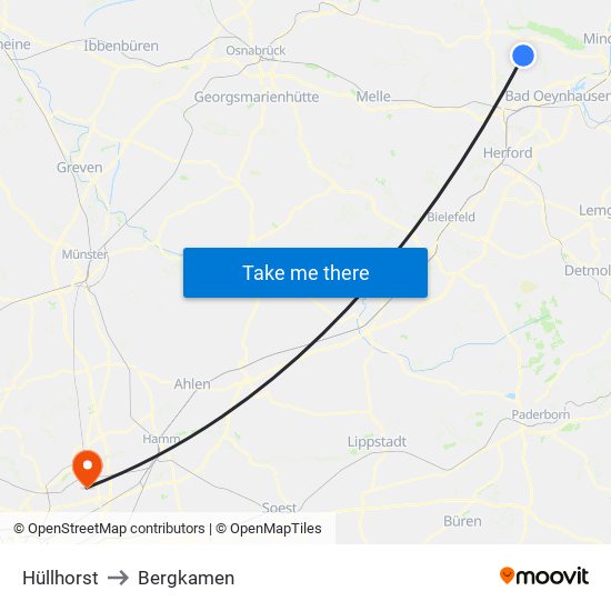 Hüllhorst to Bergkamen map
