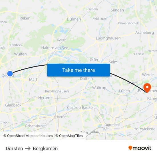 Dorsten to Bergkamen map