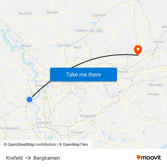 Krefeld to Bergkamen map