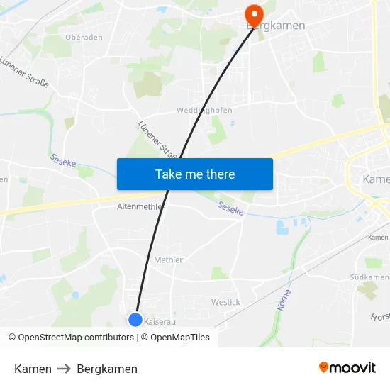 Kamen to Bergkamen map