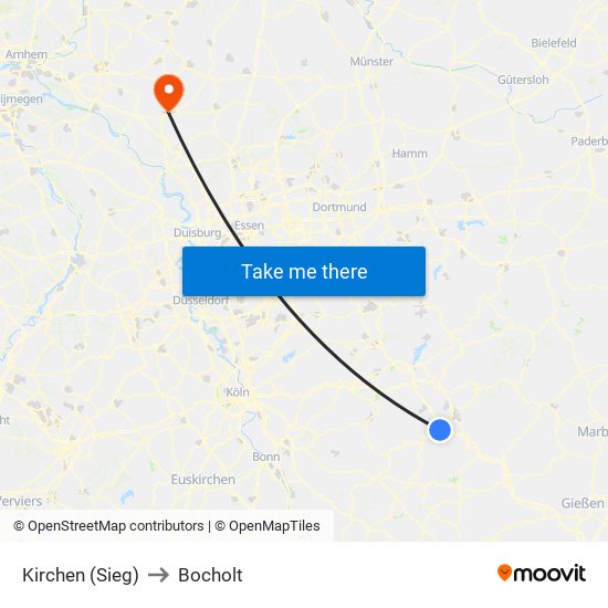 Kirchen (Sieg) to Bocholt map