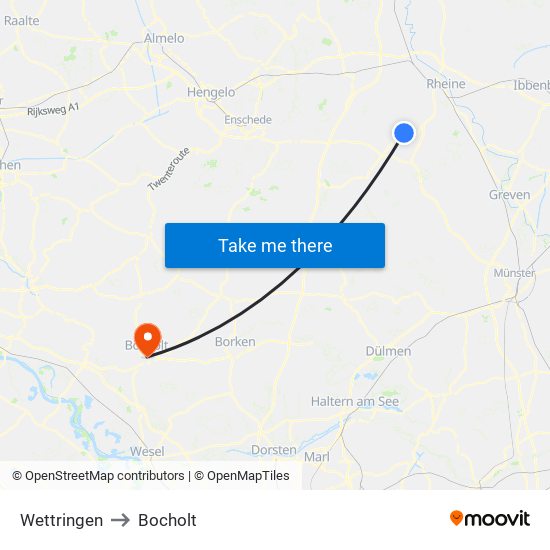 Wettringen to Bocholt map