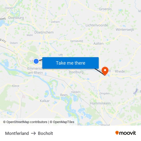 Montferland to Bocholt map