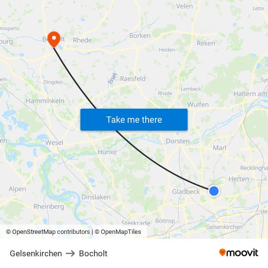 Gelsenkirchen to Bocholt map