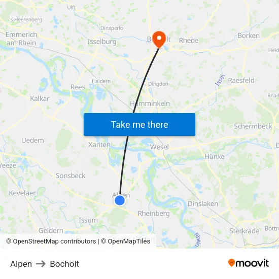 Alpen to Bocholt map