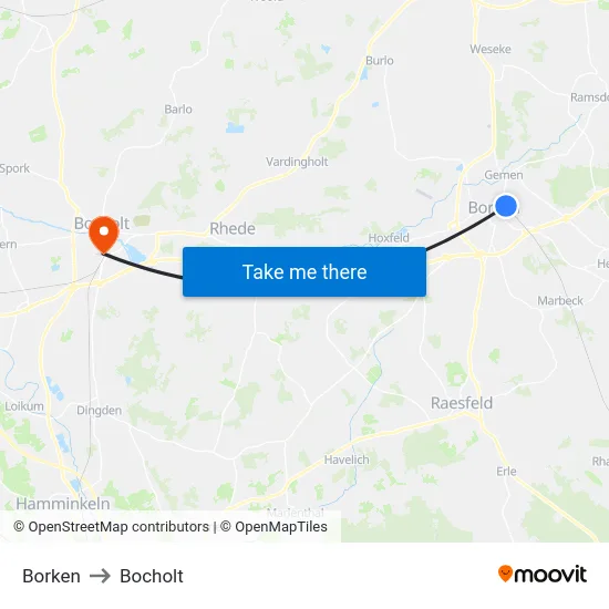 Borken to Bocholt map
