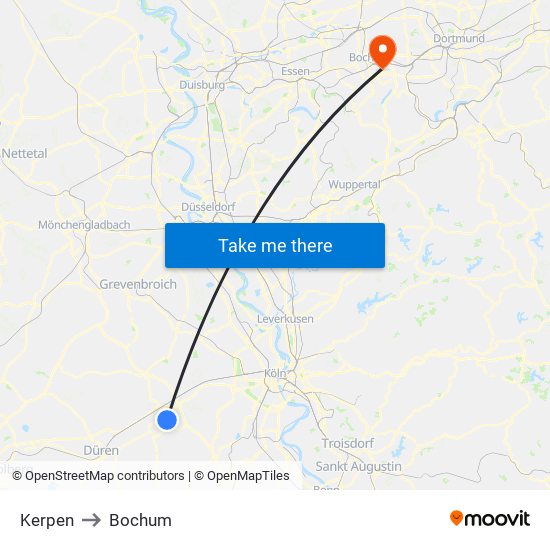 Kerpen to Bochum map