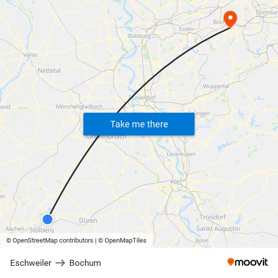 Eschweiler to Bochum map