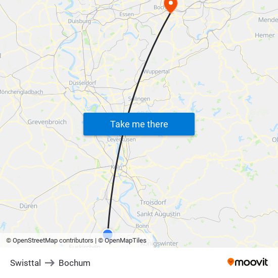 Swisttal to Bochum map