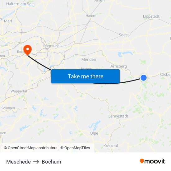 Meschede to Bochum map