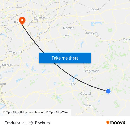 Erndtebrück to Bochum map