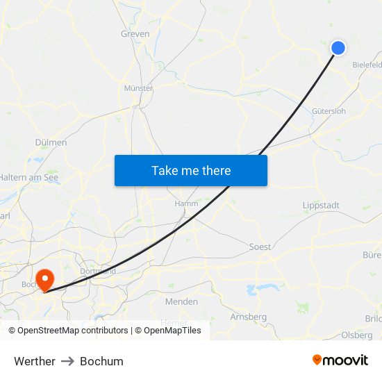 Werther to Bochum map