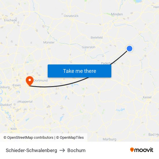 Schieder-Schwalenberg to Bochum map