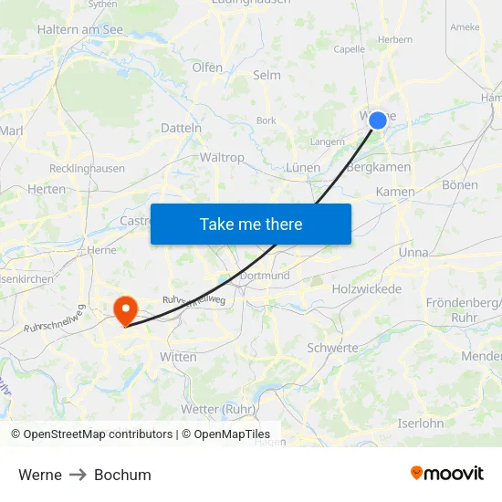 Werne to Bochum map