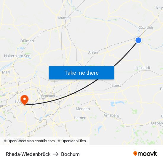 Rheda-Wiedenbrück to Bochum map