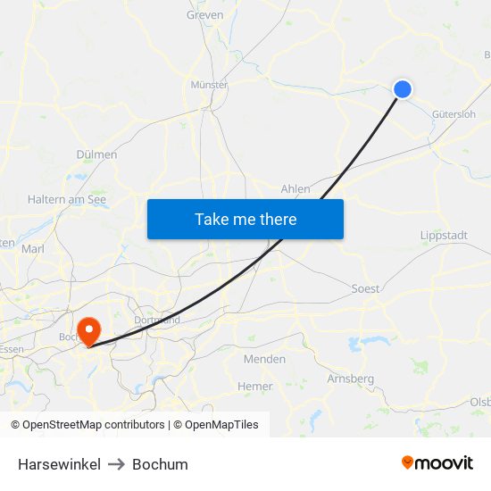 Harsewinkel to Bochum map