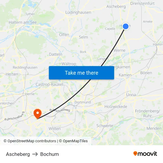 Ascheberg to Bochum map