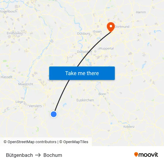Bütgenbach to Bochum map