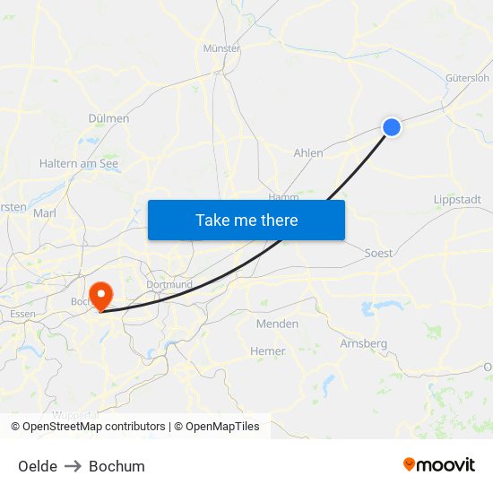 Oelde to Bochum map