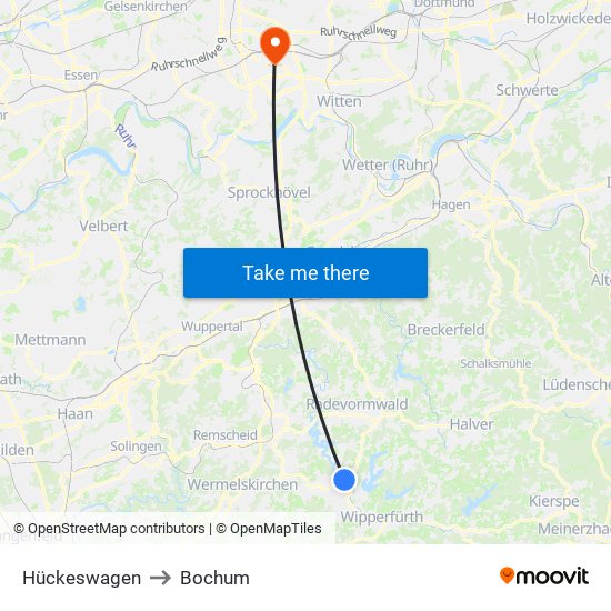 Hückeswagen to Bochum map